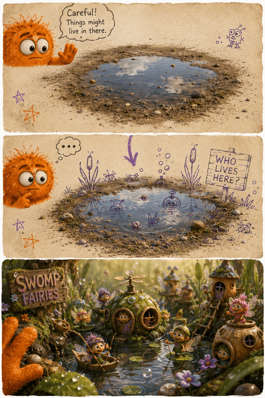 A puddle becoming a Swomp fairies world